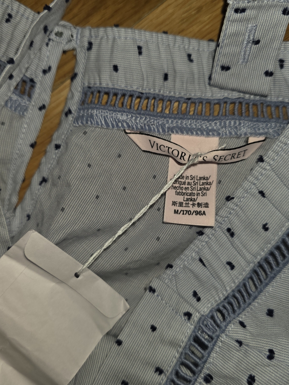 NEW Victoria's Secret Light Blue Polka Dot Cotton Lounge Jumpsuit Pajamas Medium - Picture 8 of 11